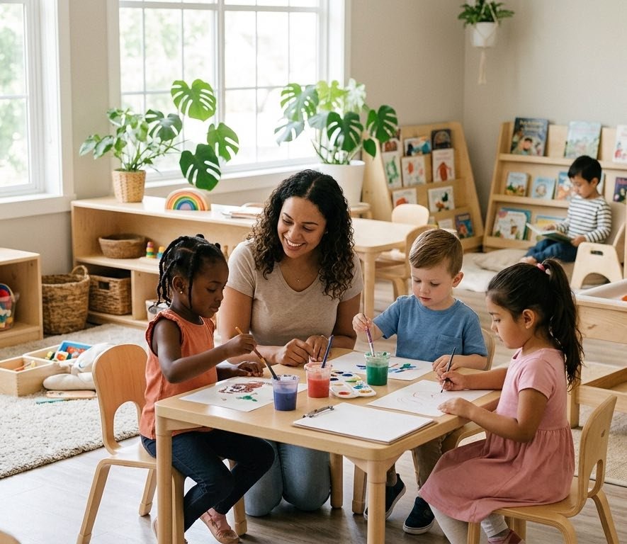 Children engaged in play-based learning with educators in a safe childcare centre in Narre Warren